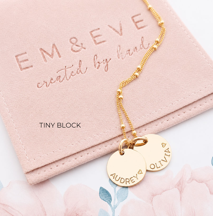Gold Tiny Disc Pair DISC NECKLACES GIRLS NAMES HAND STAMPED ON NECKLACE