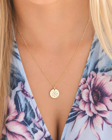 Gold Family Compass DISC NECKLACES cross my heart necklace
