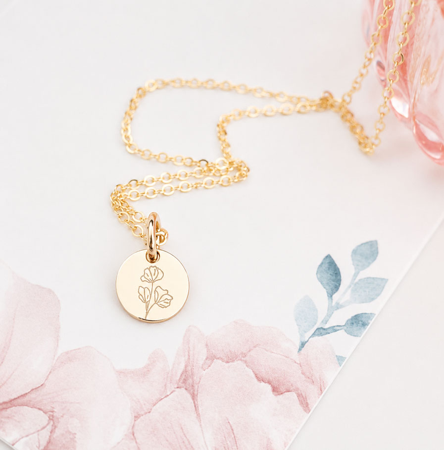 Gold Symbol Necklace DISC NECKLACES gold pendant with sweet pea flower