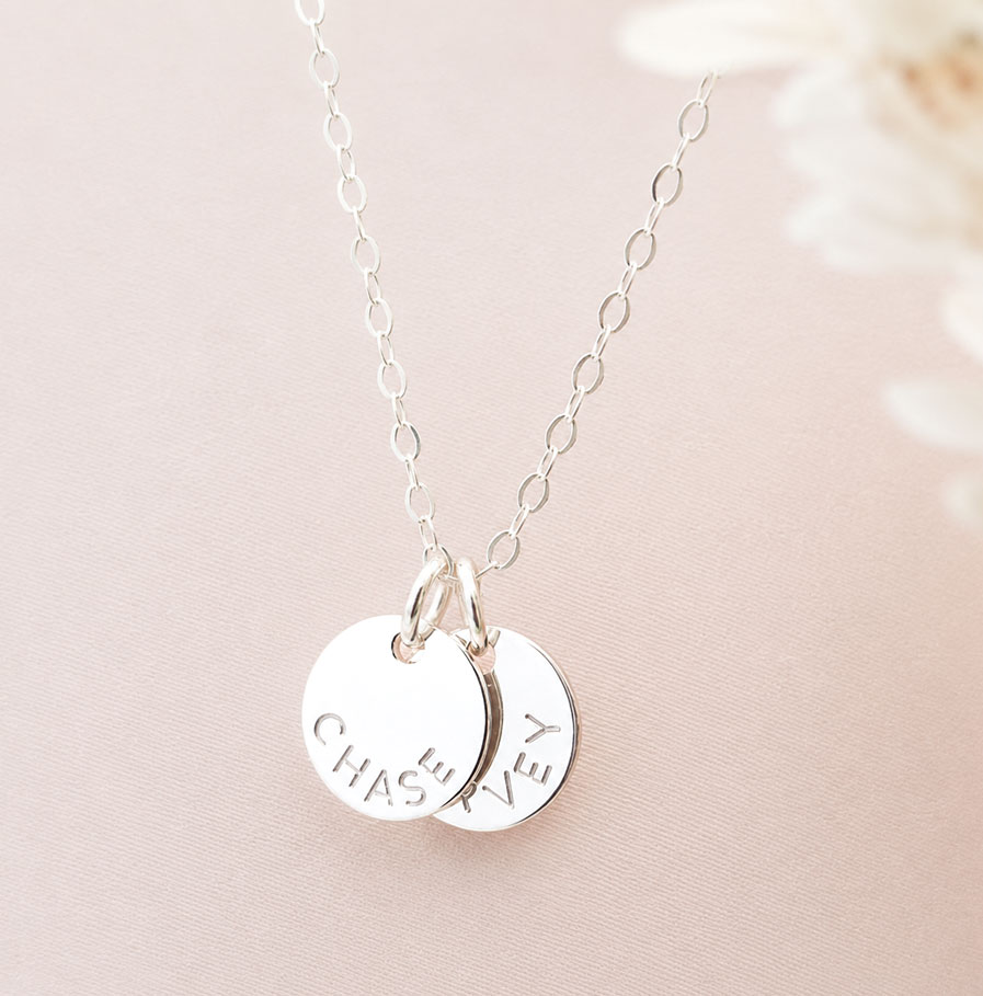 Silver Initial Disc Pair DISC NECKLACES silver discs with names engraved