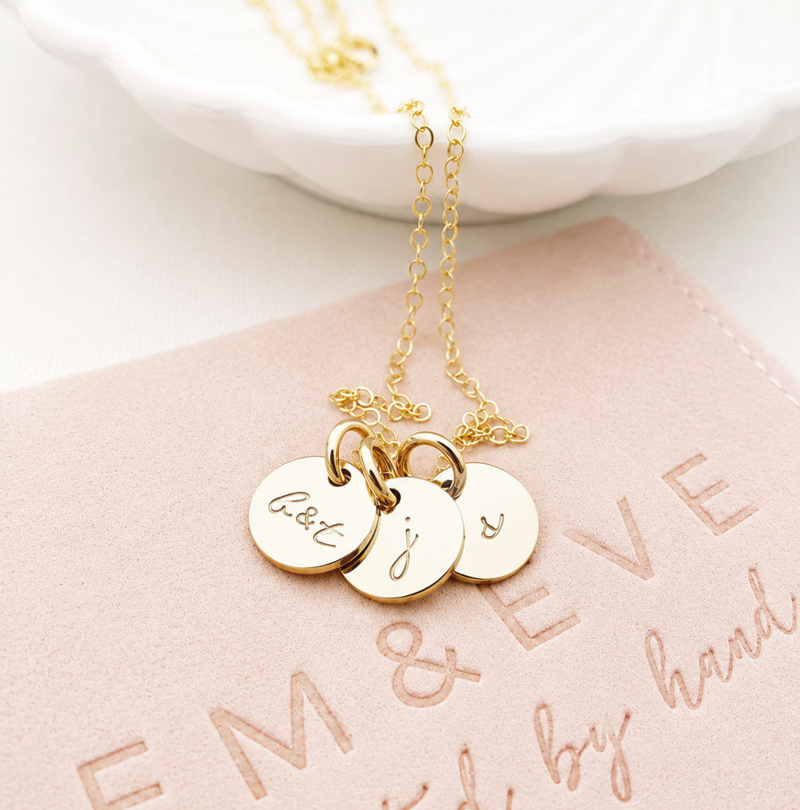 Gold Initial Disc Trio DISC NECKLACES HUSBAND AND KIDS INITIALS NECKLACE