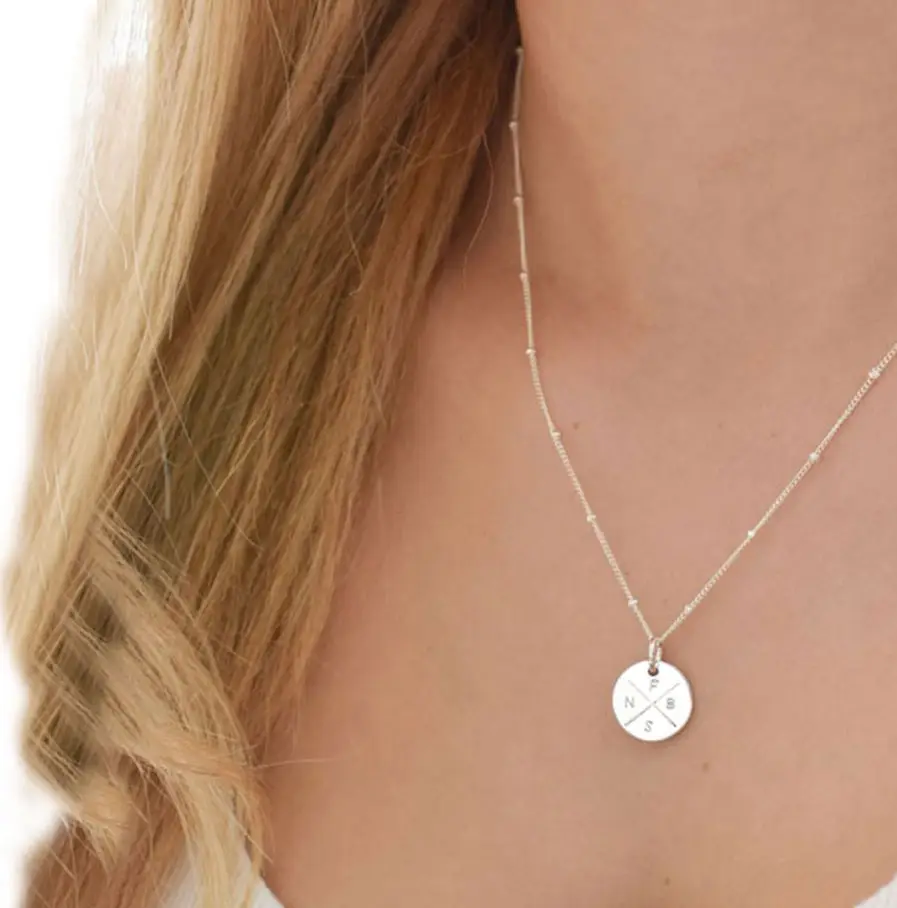 Silver Family Compass DISC NECKLACES