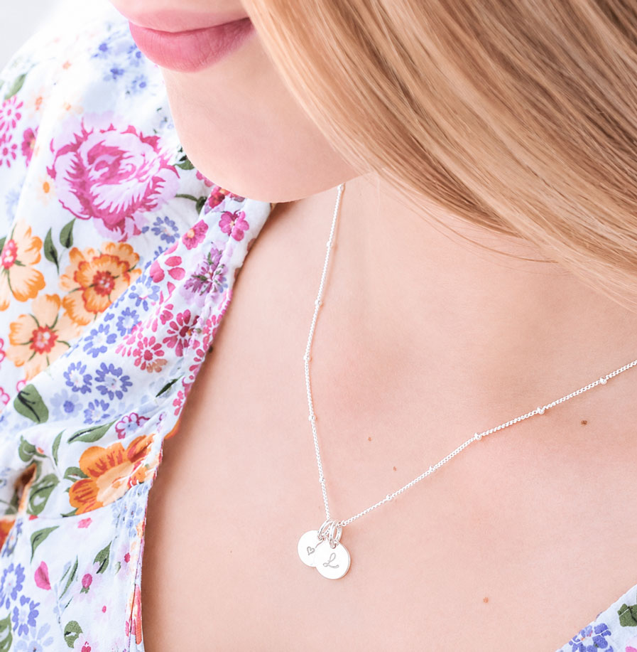 Silver Initial Disc Pair DISC NECKLACES jewellery gift for Mums