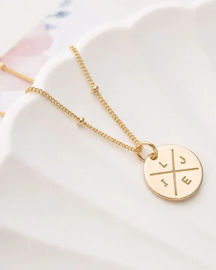 Gold Family Compass DISC NECKLACES keepsake for new mum