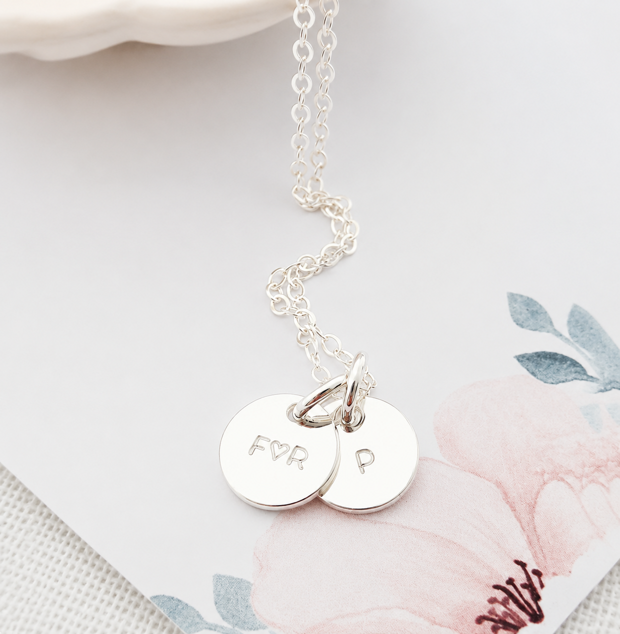 Silver Initial Disc Pair DISC NECKLACES letter necklace