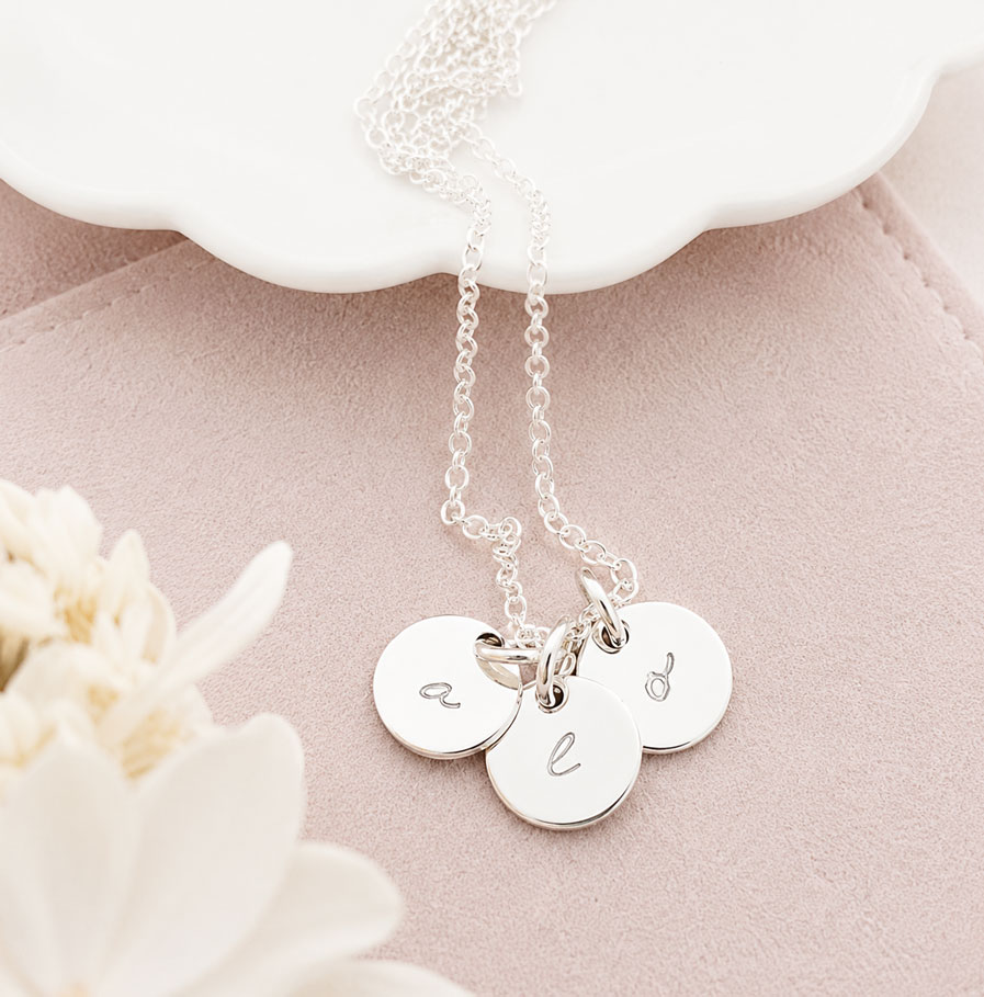 Silver Initial Disc Trio DISC NECKLACES jewellery celebrating loved ones