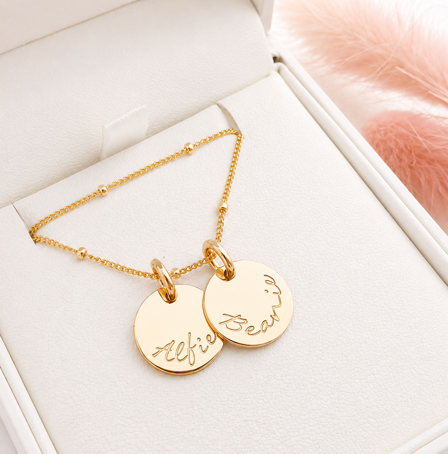Gold Tiny Disc Pair DISC NECKLACES name necklace minimalist style