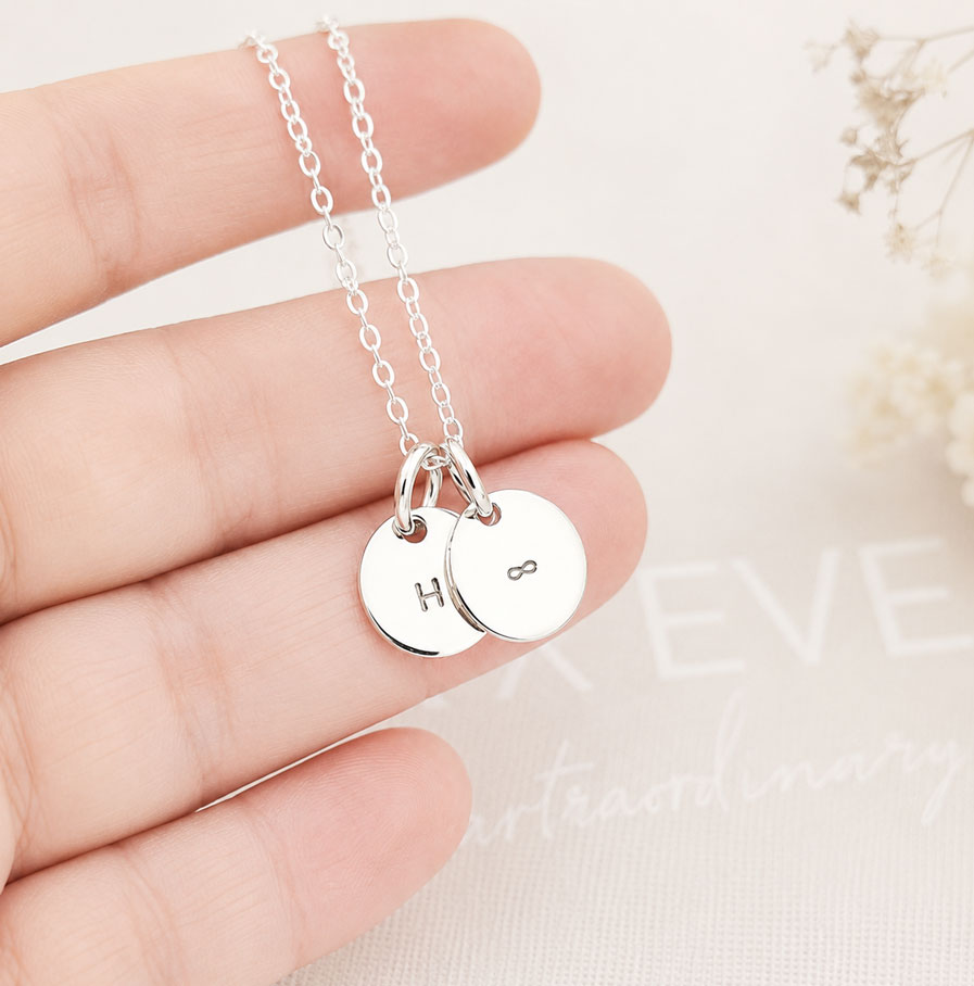 Silver Initial Disc Pair DISC NECKLACES love you forever gift