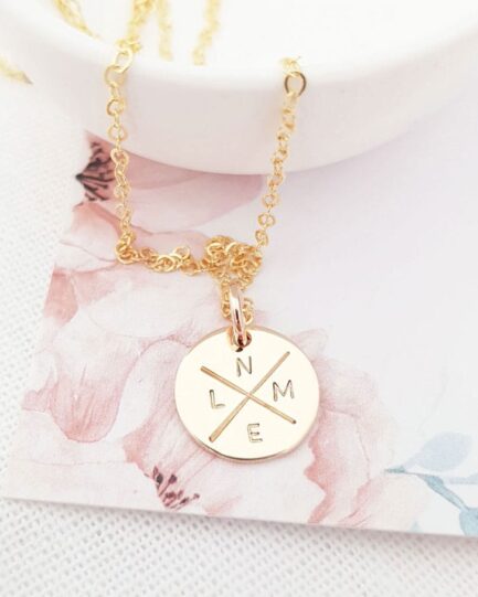 Gold Family Compass DISC NECKLACES family initials necklace