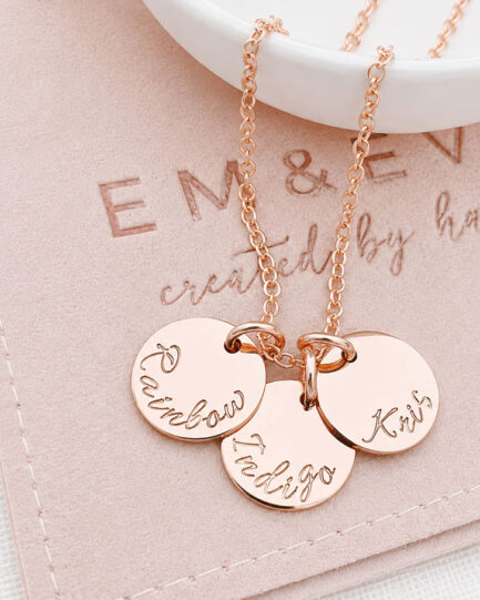 Rose Gold Tiny Disc Trio DISC NECKLACES ersonalised family disc necklace
