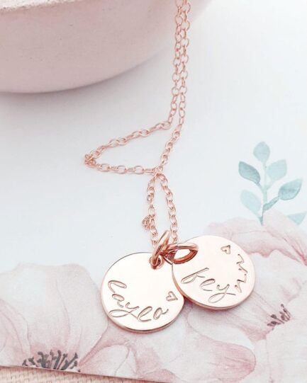 Hand stamped personalised gold name necklace handmade in Australia