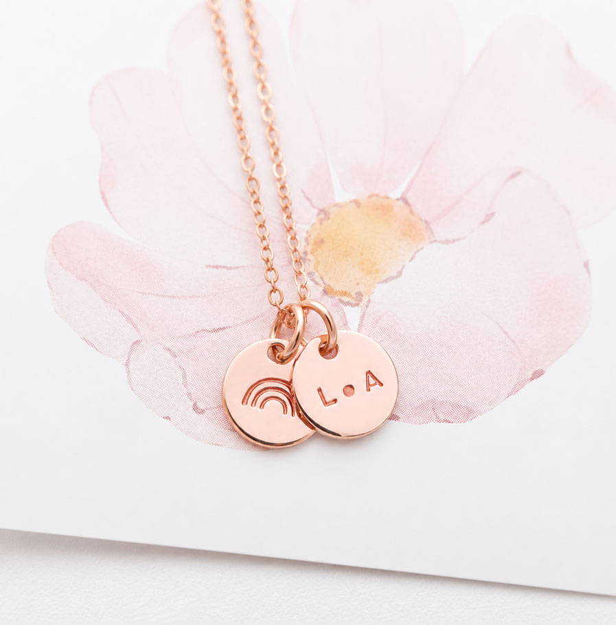 Rose Gold Initial Disc Pair DISC NECKLACES special gift for mum