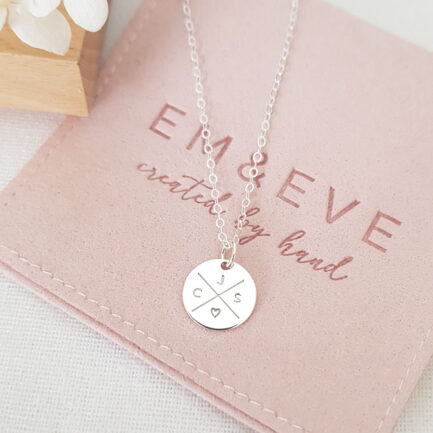 silver family compass pendant