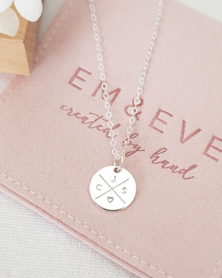 silver family compass pendant