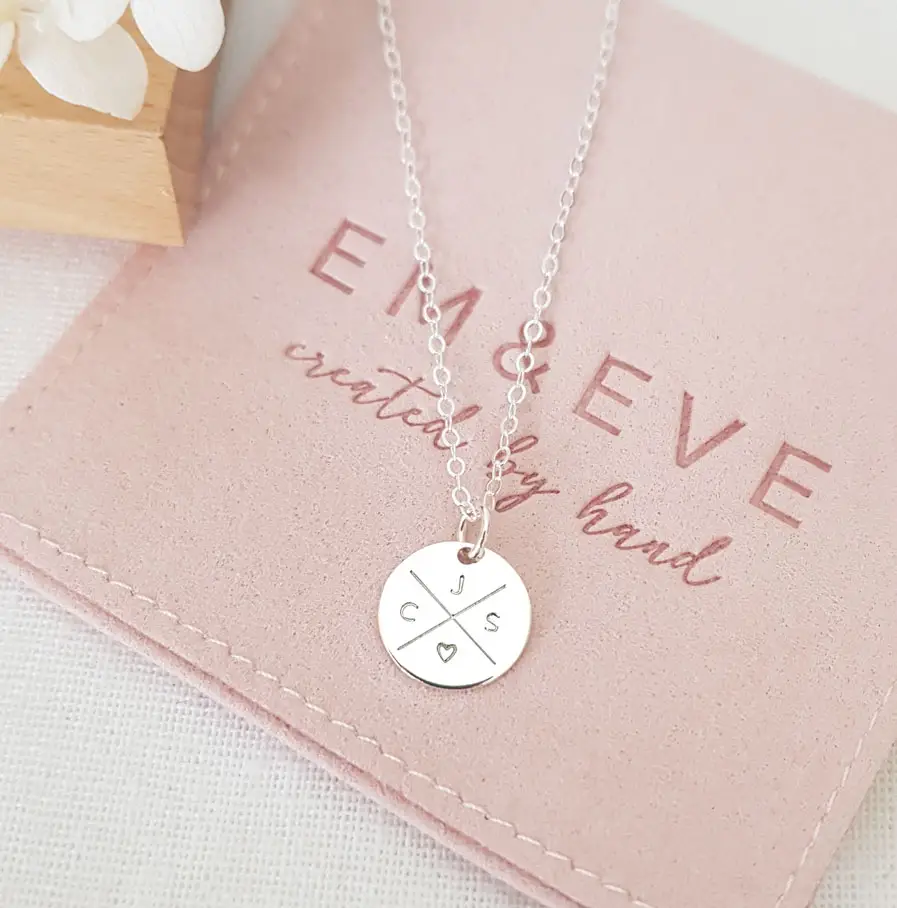 silver family compass pendant