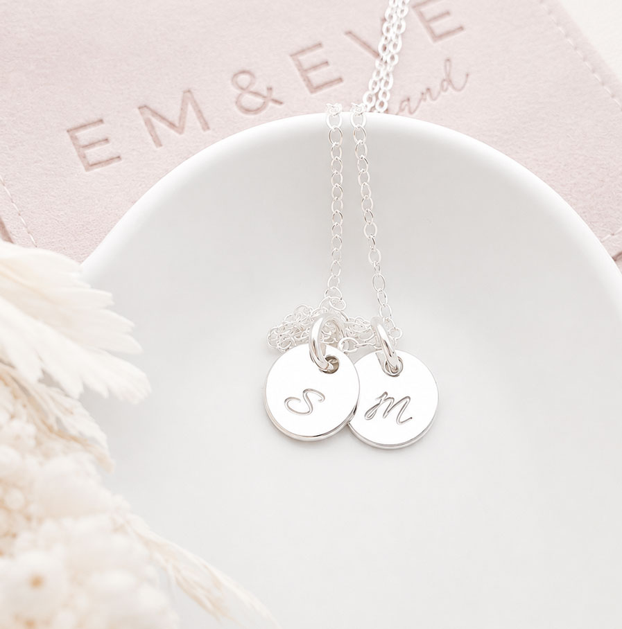 Silver Initial Disc Pair DISC NECKLACES sterling silver keepsake jewellery