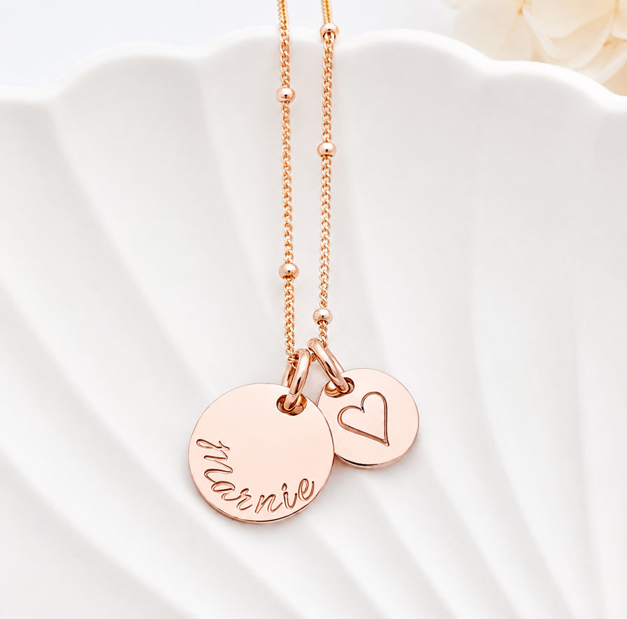 Rose Gold Disc Set DISC NECKLACES marnie name rose gold pendant with heart