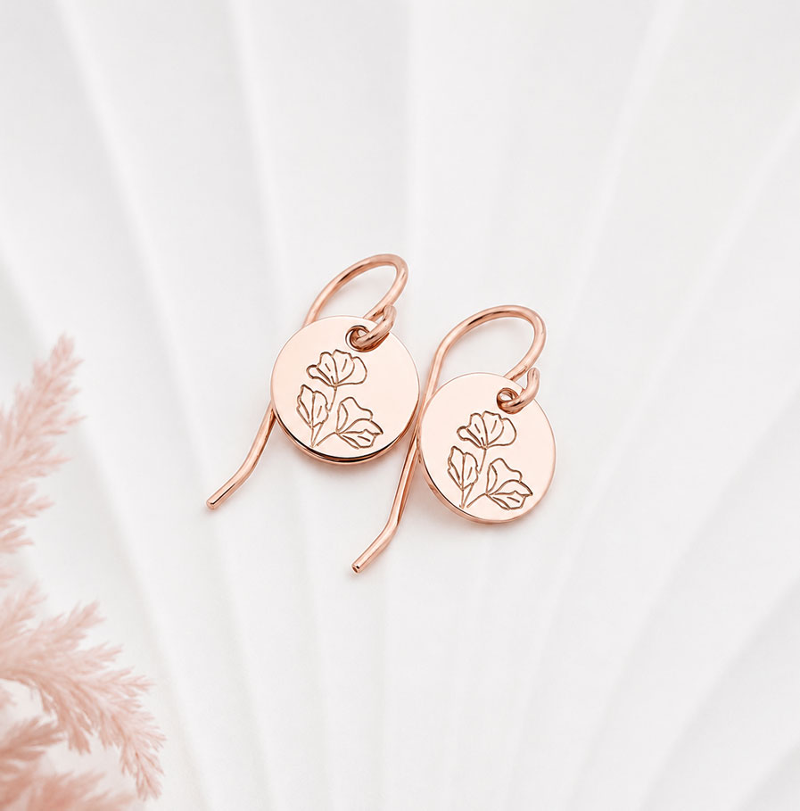 Rose Gold Personalised Earrings Earrings birth flower rose gold earrings