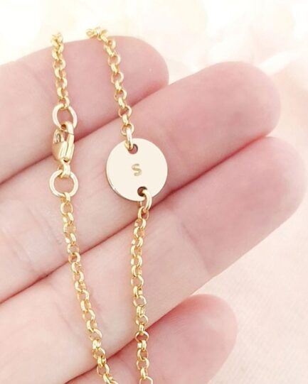 Gold Initial Disc Bracelet BRACELETS Gold Initial Disc Bracelet BRACELETS