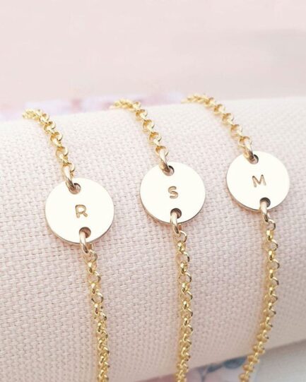 Gold Initial Disc Bracelet BRACELETS bridesmaid bracelets