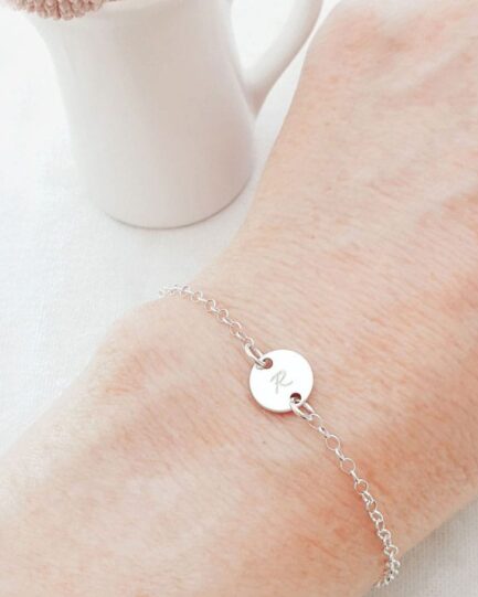Silver Initial Disc Bracelet BRACELETS custom bracelet with custom lettering