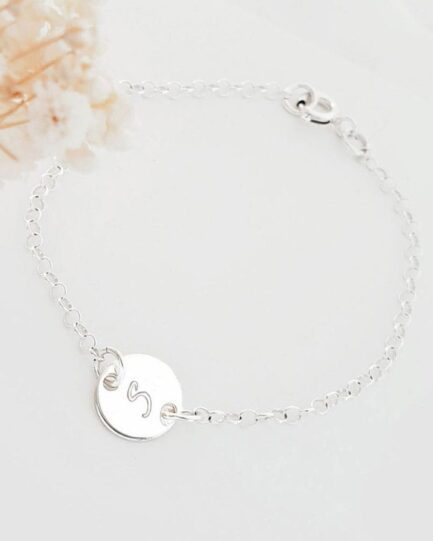 Silver Initial Disc Bracelet BRACELETS bridesmaid gift idea