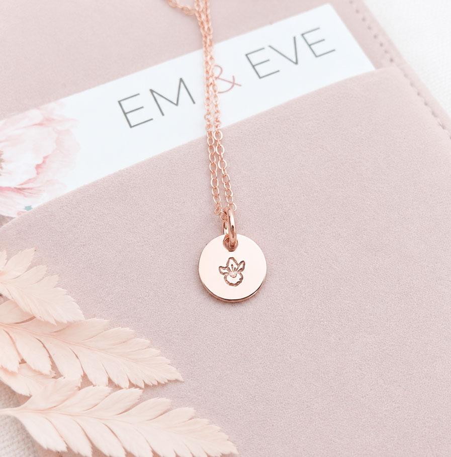 Rose Gold Birth Flower Pendant Birth Flowers birth flower jewellery